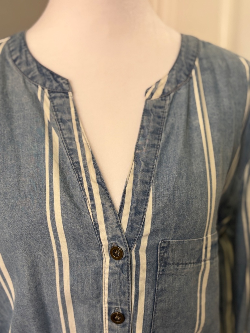 Luxology Striped Chambray Shirt Dress - Picture 2 of 11